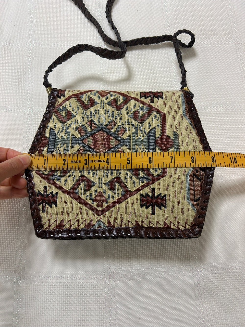 Boho Woven Tribal tapestry Crossbody Bag in Brown and Multicolor image 3